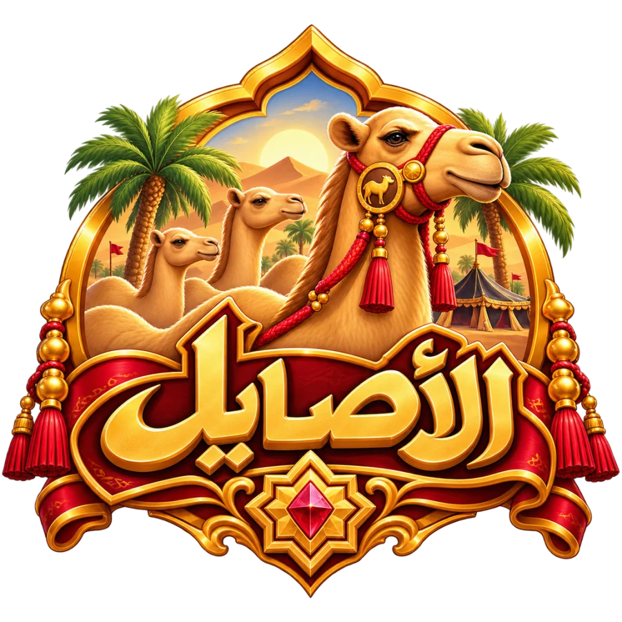The Alasayel logo: camels among palm trees